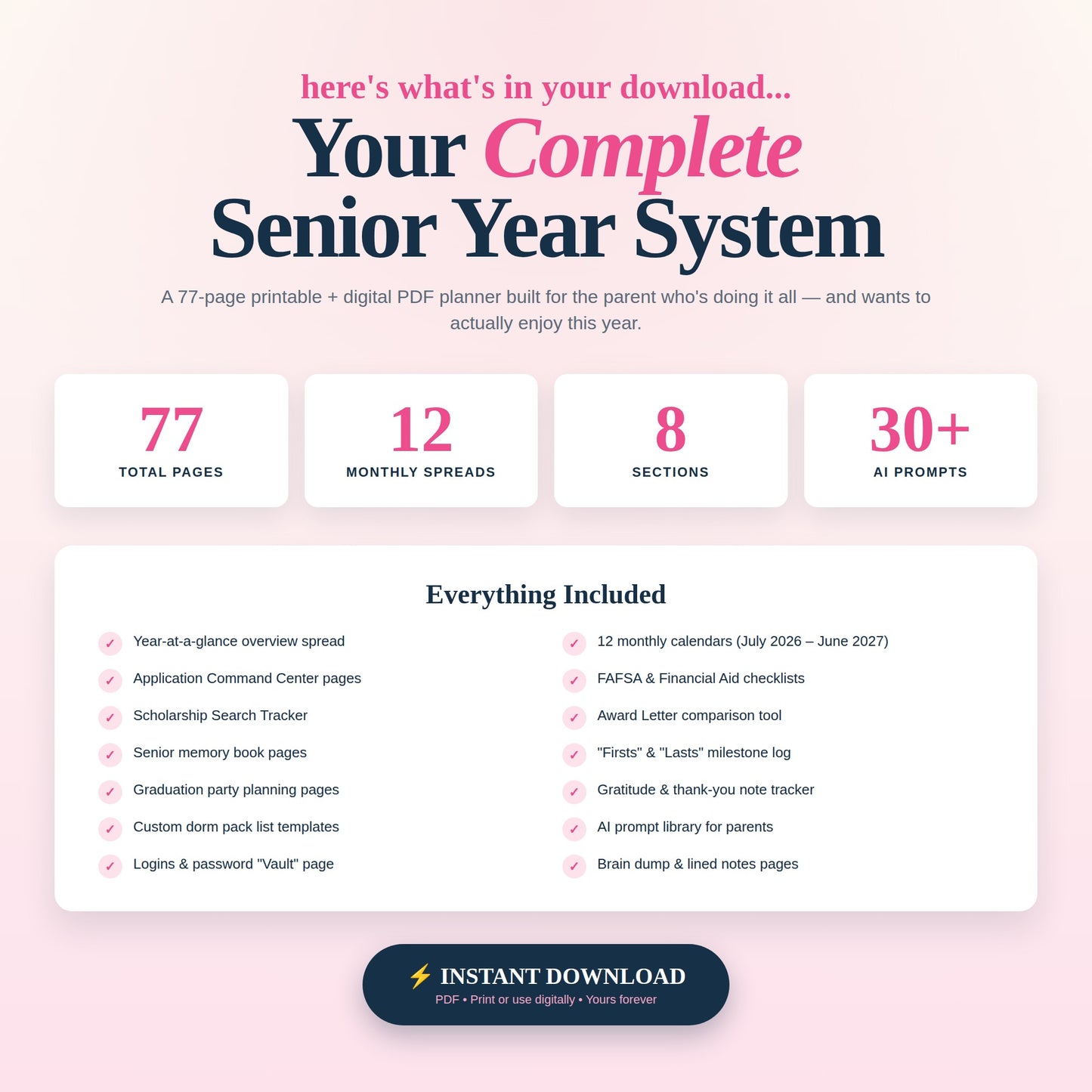 Senior Year Digital Planner for Mom Graduation Year 2027
